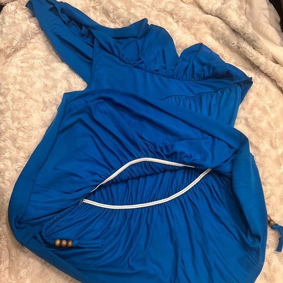 Blue One Shoulder Top w/braided belt size S - Picture 4 of 5